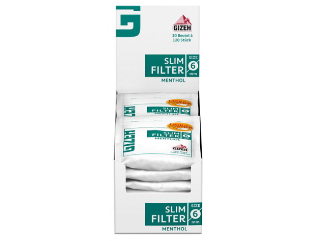 Gizeh Slim Filter Menthol, 6mm, 10 Beutel je 120 Filter