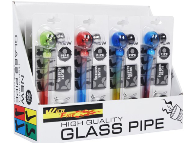 Glaspfeifen "Colour" mit farb. Plastikgrinder, 12er Display