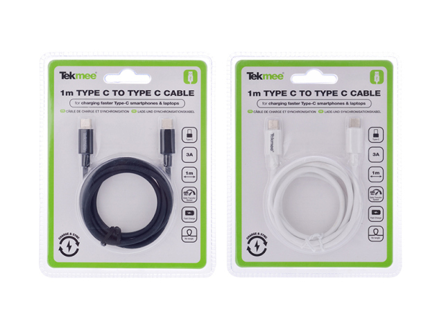 Tekmee Ladekabel USB-C auf USB-C, 1m, schwarz oder weiß