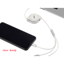 Tekmee Ladekabel USB auf USB-C, Micro-USB, Lightning "3 in 1" ausziehbar; 1m, weiß