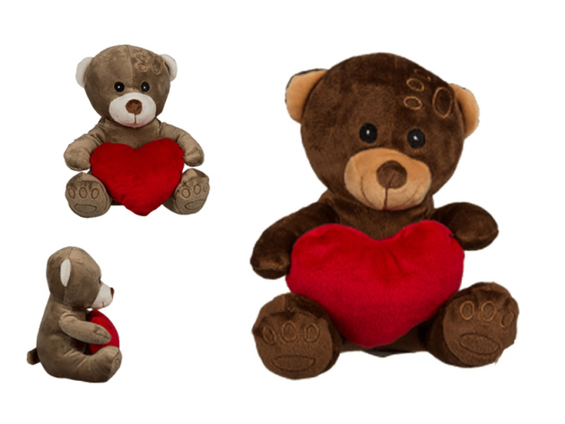 Plüsch Bär mit rotem Herz, sitzend, ca. 18 cm, 2-fach sortiert, einzeln