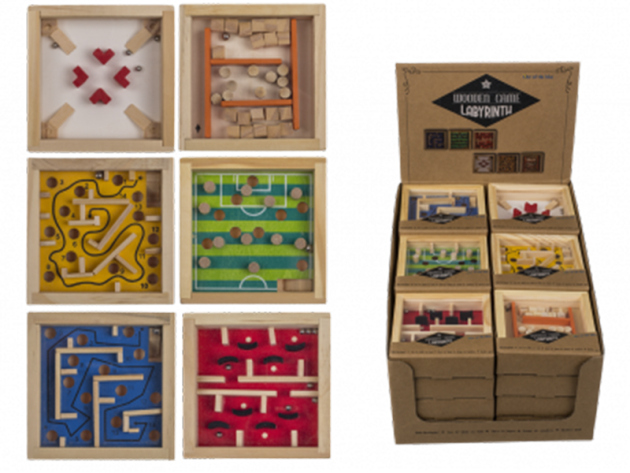 Holz-Geschicklichkeitsspiel "Labyrinth" 9x9 cm, 24er Display