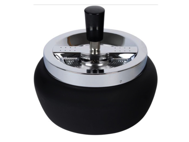 Drehaschenbecher "Chrome Rubber", schwarz und silber; Ø 13 cm