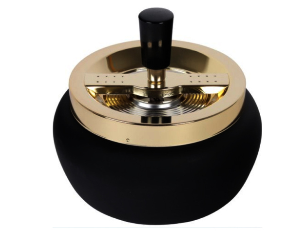 Drehaschenbecher "Shiny Gold & Rubber", schwarz mit Gold; Ø 13 cm