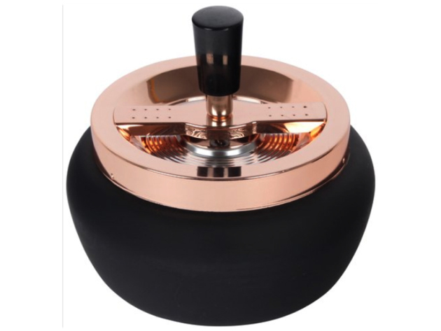 Drehaschenbecher "Rose Gold Rubber", schwarz und rosegold; Ø 13 cm