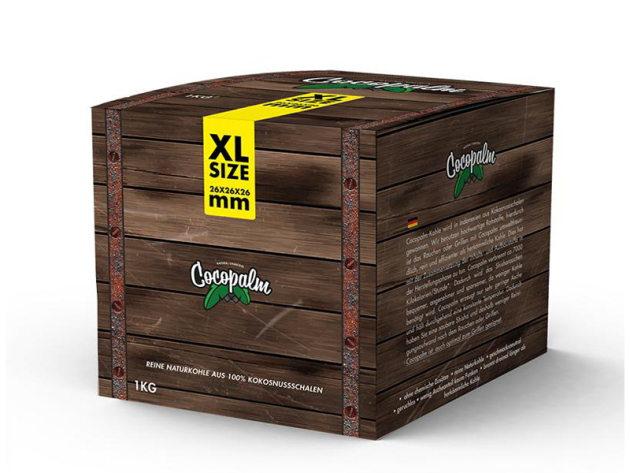 Coco Palm XL SIZE Naturkohle, 1 kg in Würfeln; 26x26x26 mm
