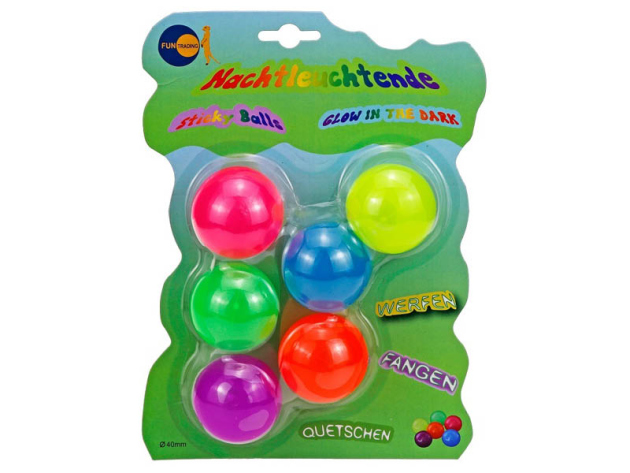 Sticky Balls, nachtleuchtend, 6er Set
