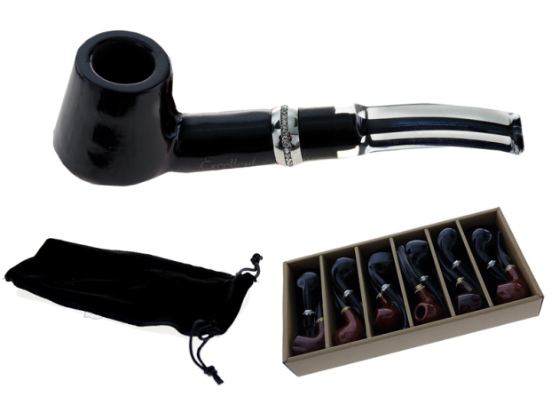 Pfeife "Excellent" schwarz u. braun, mit Kunststoffmundstück transparent, 9 mm Filter