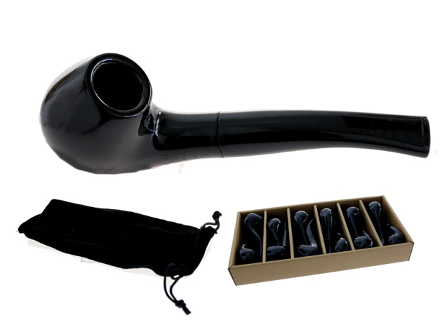 Pfeife "Excellent" schwarz Lack mit Kunststoffmundstück, 9 mm Filter
