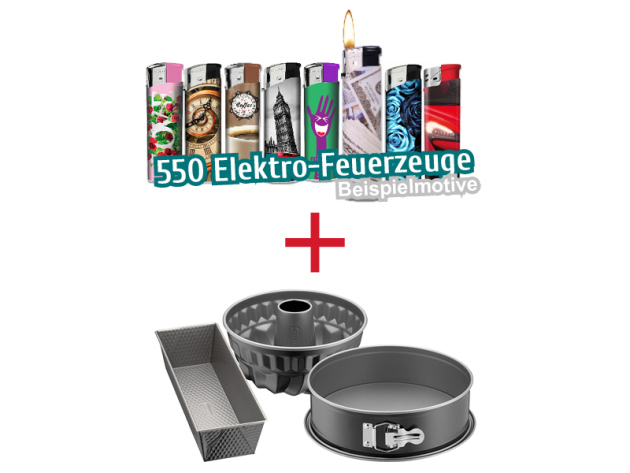 Aktion 550 Feuerzeuge + Backform-Set
