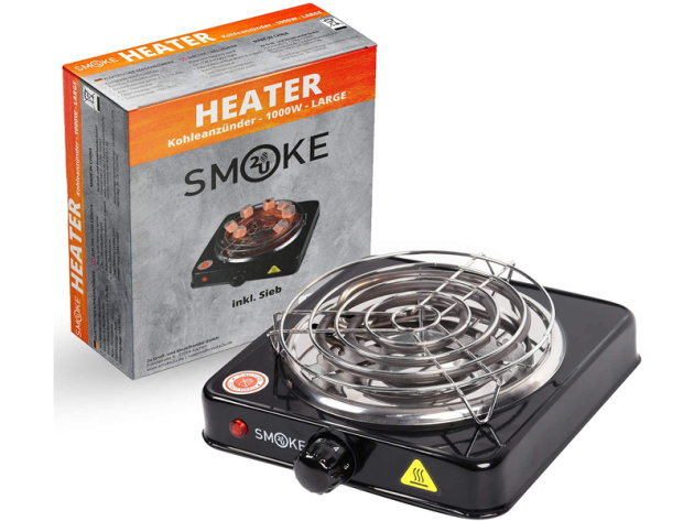 Elektrischer Kohleanzünder für Shisha Kohle mit Kohlegitter, Schwarz, 1000 Watt