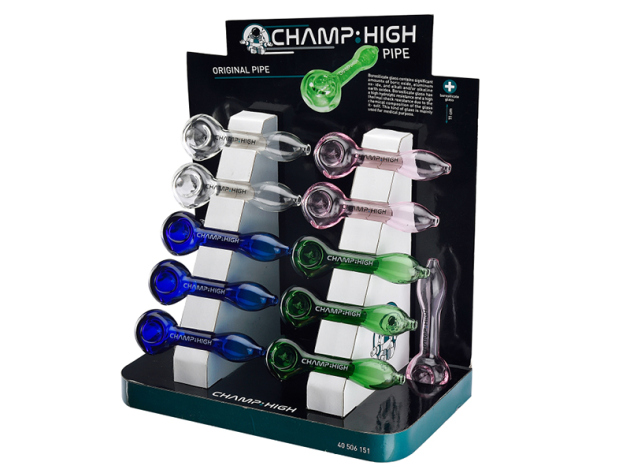 Glaspfeifen "Original" in 4 Farben sort.; 11,5cm; 12er Display