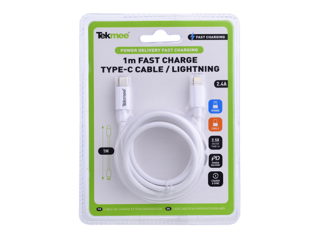 Tekmee Ladekabel USB-C auf Lightning, 1m, weiß