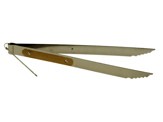 Zange für Shishakohle; Länge 25 cm, silberfarbig mit Holzgriff