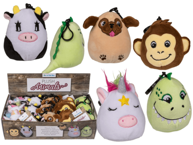 Plüsch Tiersortiment, ca. 8 x 10 cm, 5-fach sortiert, 15er Display