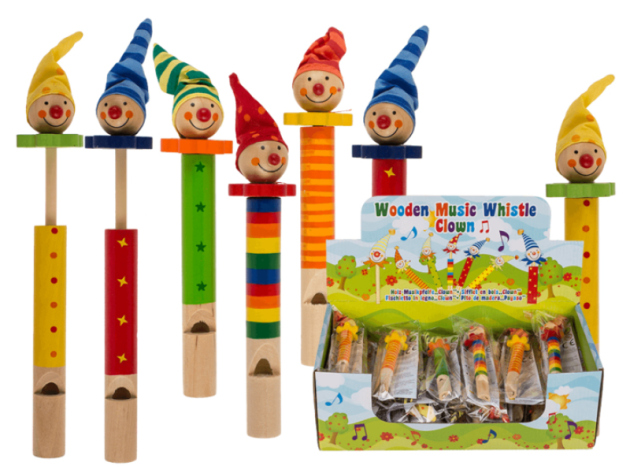 Holz-Musikpfeife "Clown", ca. 12 cm, 24er Display