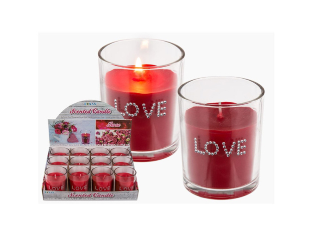 Duftkerze (Rose) im Glas, "Love", ca. 6 x7 cm; 12er Display