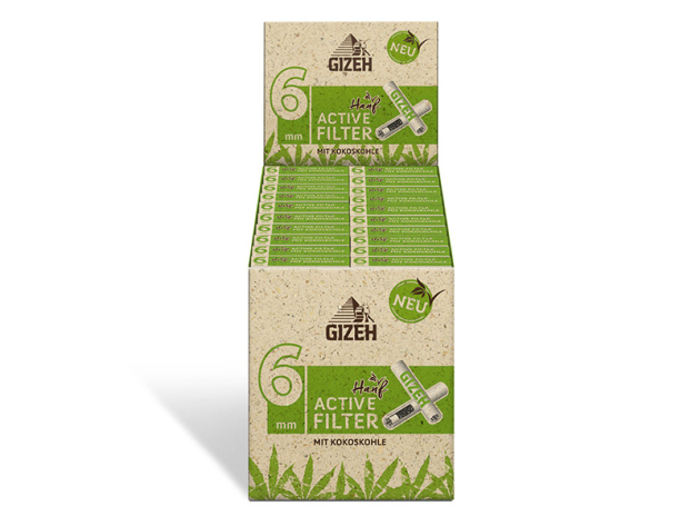 Gizeh Hanf Active Filter mit Kokoskohle 6 mm á 10 Filter; 20er Display