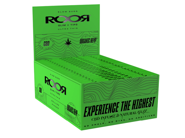 RooR Rolling Paper - Slim - Organic Hemp; Display mit 32 Heftchen á 32 Blatt + Tips
