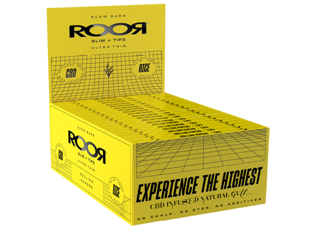 RooR Rolling Paper - Slim - Rice; Display mit 32 Heftchen á 32 Blatt + Tips
