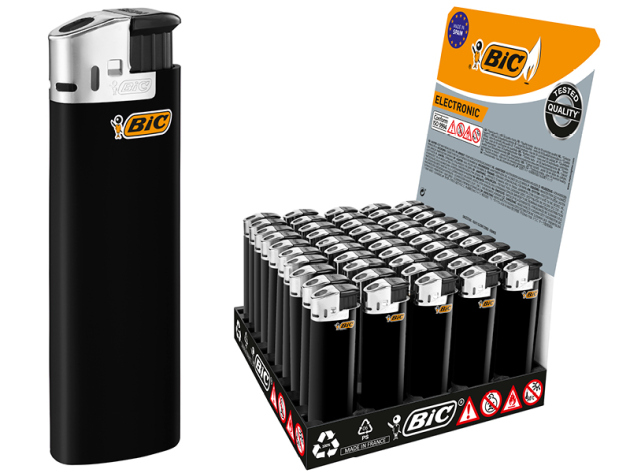 BIC Maxi J38 Electronic Feuerzeuge "Schwarz/Silber", 50er Display