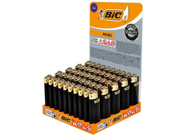 BIC Mini J25 Reibrad Feuerzeuge "Schwarz/Gold", 50er Display