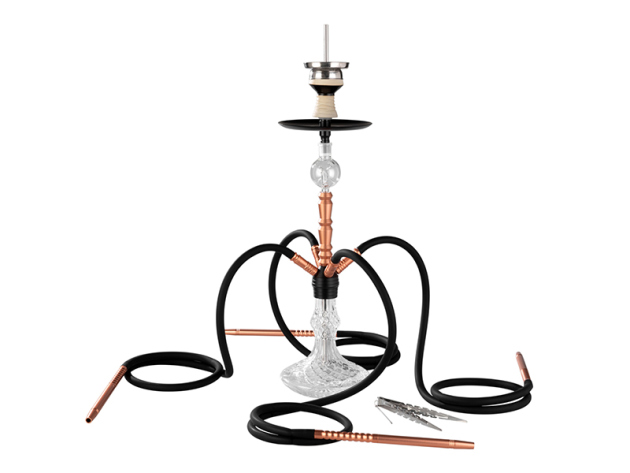 Shisha "Heroes" transparent/ rosegold; 70 cm; 4 Anschlüsse mit Sieb + Kaminkopf