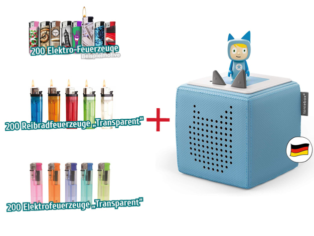 Aktion 600 Feuerzeuge + Toniebox Starterset hellblau