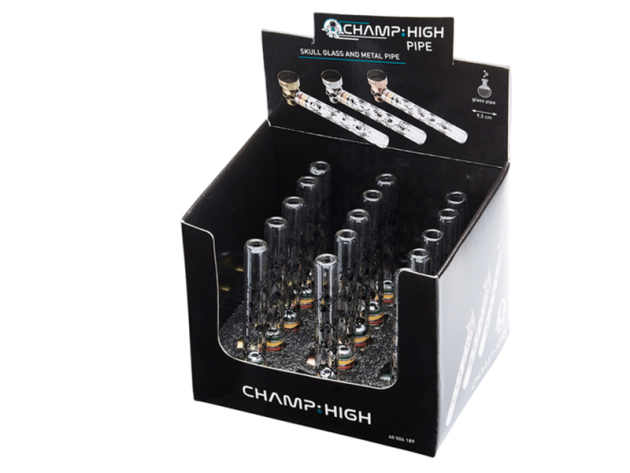 Glaspfeifen "Skull" mit Metallkopf, 9,5cm; 15er Display