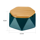 Keramikaschenbecher "Dreieck" rund mit Holzdeckel; Ø 11,5 cm; einzeln