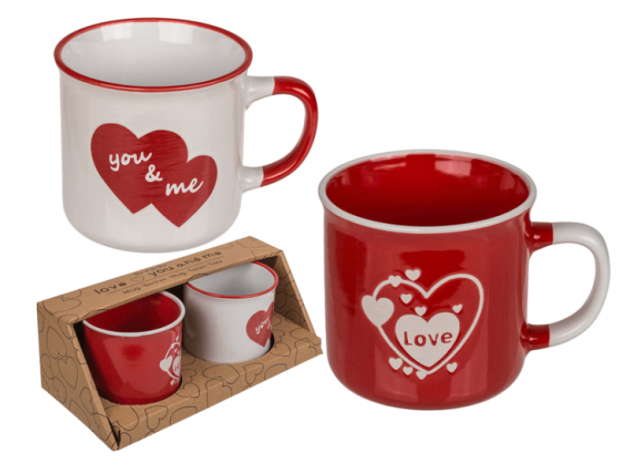 Becher - Set  "Love / You & Me" mit Herz, 2er Pack