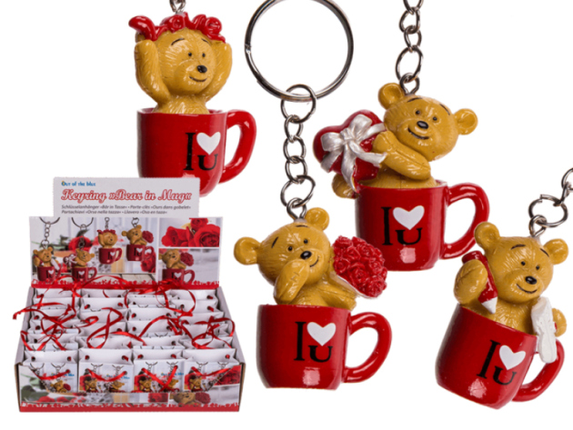 Schlüsselanhänger "I love you" Bärchen in Tasse, 24er Display
