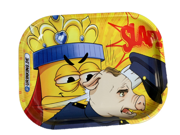 Metall Drehunterlage "UrinKing Bautablett" Schweine-Slap Design; ca. 18 x 4 cm