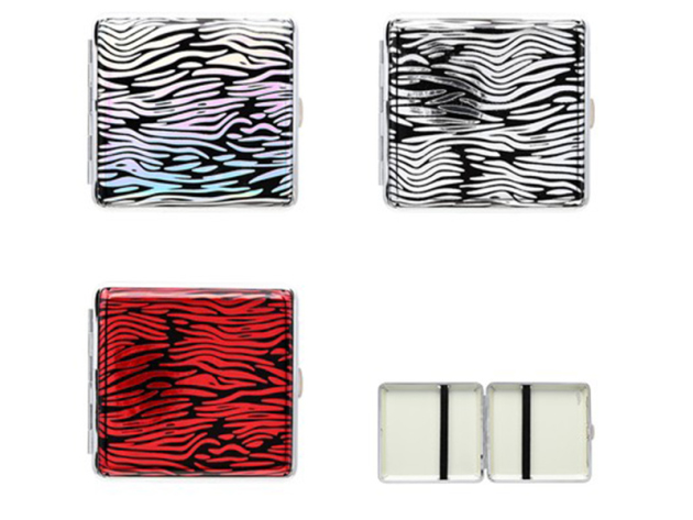 Zigarettenetui "Zebra" Metall, für 18 Zig., mit Gummiband, 6er Display