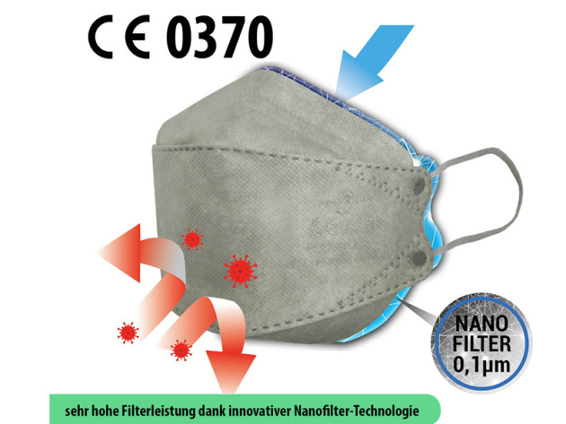 Mundschutz FFP2 3D Nanofilter, grau; einzeln