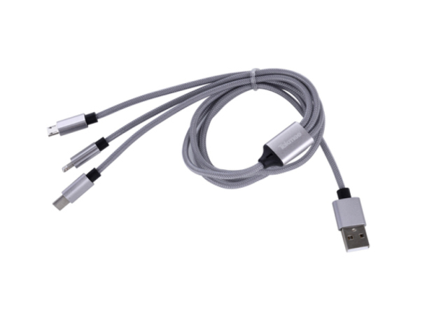 Tekmee Ladekabel USB auf Lightning, USB-C, Micro-USB "3 in 1", 1m, grau