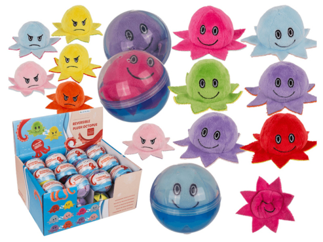 Stimmungs-Octopus Wendetier in Kapsel, ca. 5 x 9,5 cm, 6-fach sortiert, 24er Display