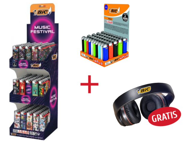 BIC MUSIK-PAKET, 150er Display "Musik Festival", 50er Display "Maxi Standard" + BIC Blustooth Kopfhörer GRATIS