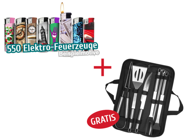 Aktion 550 Feuerzeuge + Penobon Grillbesteck Set 9 -teilig