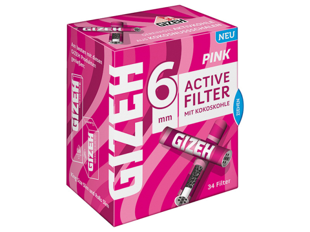 Gizeh Aktivkohlefilter Pink Size  Ø 6 mm, mit Kokoskohle, 34 Stück