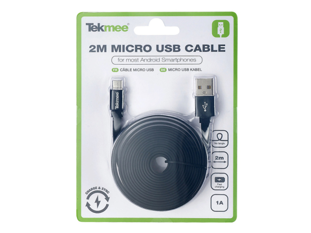 Tekmee Ladekabel USB auf Micro-USB, 2m, schwarz