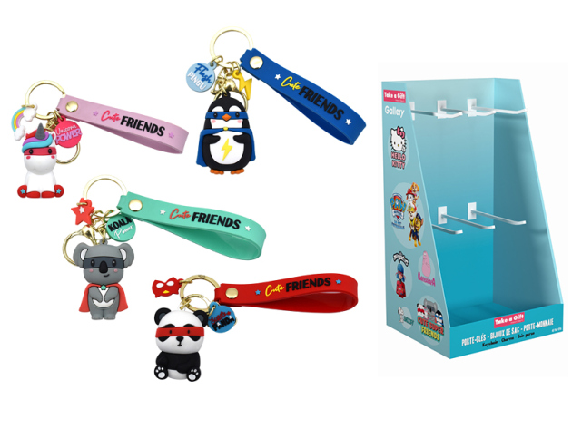 Schlüsselanhänger "Super Cute" 4-fach sortiert, 24 Stück + Display für 48 Anhänger