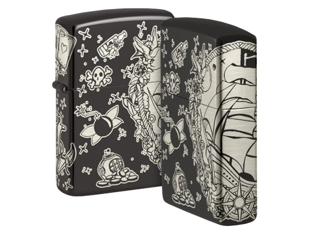 Zippo Feuerzeug - Tattoo Theme Design (High Polish Black Laser 360°)