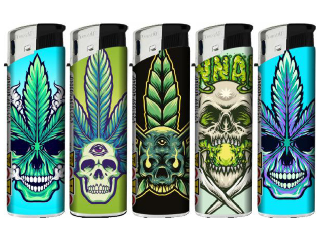 Elektrofeuerzeuge "Cannabis Skull", 50er Display