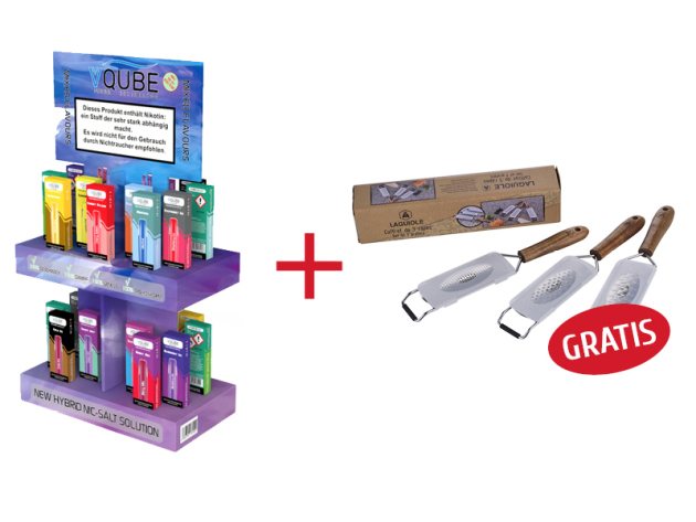 VQube E-Shisha Aktion - 26er Display Mix mit Nikotin + Multifunktions-Reiben Set GRATIS!