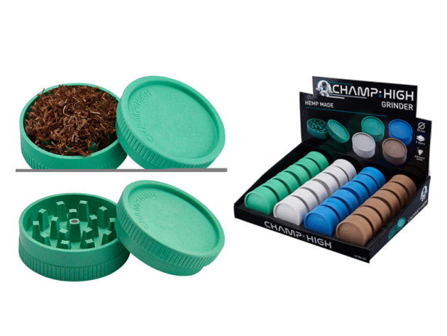 Grinder "Champ High" Hemp Kunststoff, 2-tlg., 4-fach sortiert, Ø 5,5 cm, 24er Display
