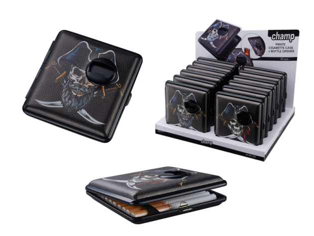 Zigarettenetui "Pirat" für 20 Zig., mit Gummiband, 12er Display