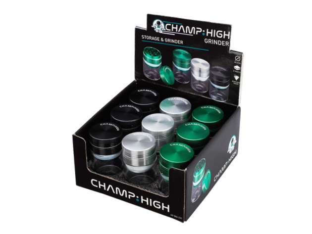 "Champ High" Storage Grinder (Mit Aufbewahrungsbehälter) 3-tlg., 3-fach sortiert, Ø 4 cm