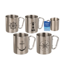 Edelstahlbecher mit Karabiner, Maritim, ca.7,5 x 9 cm....