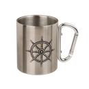 Edelstahlbecher mit Karabiner, Maritim, ca.7,5 x 9 cm....